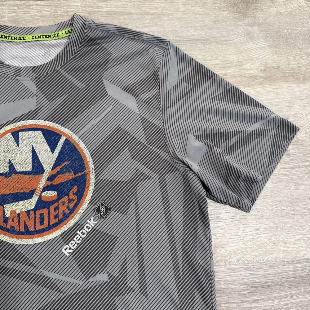 New York Islanders Shirt Reebok Men's Gray Performance Hockey Logo Large